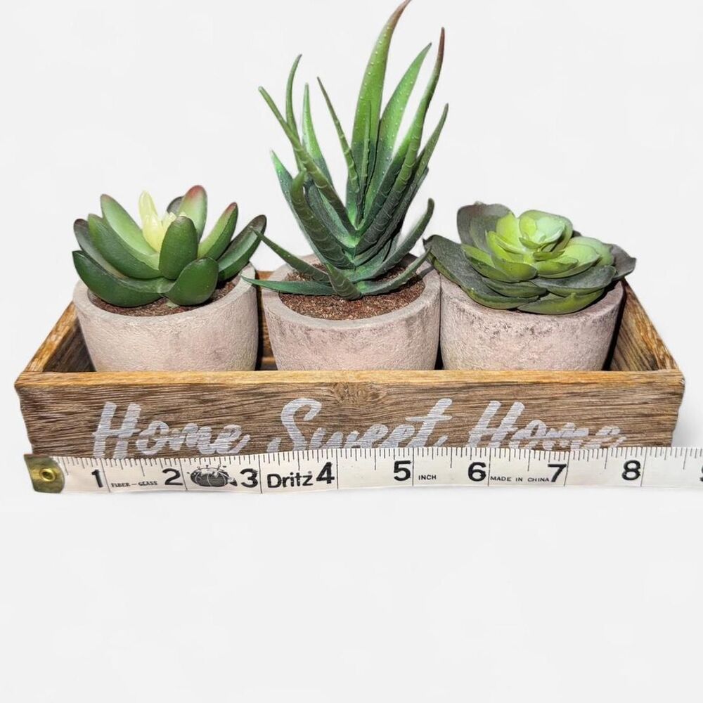 Artificial Succulent Plants in a Farmhouse Style Wooden Planter - Picture 5 of 6